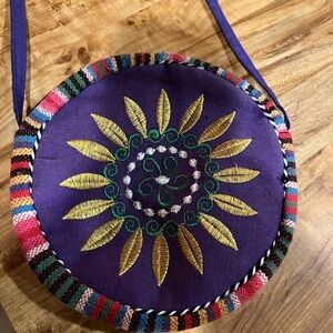 Colorful Embroidered Round Shoulder Bag